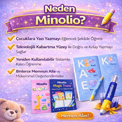 Minolio - Magic Learn Kabartmalı Sihirli Yazı Seti – 4 Kitap + Sihirli Kalem Hediyeli