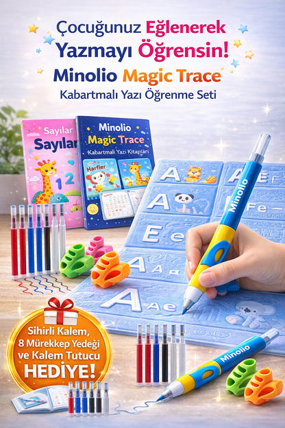 Minolio - Magic Learn Kabartmalı Sihirli Yazı Seti – 4 Kitap + Sihirli Kalem Hediyeli