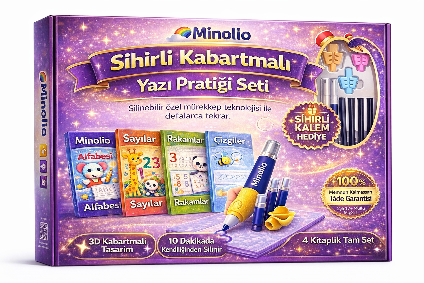 Minolio - Magic Learn Kabartmalı Sihirli Yazı Seti – 4 Kitap + Sihirli Kalem Hediyeli