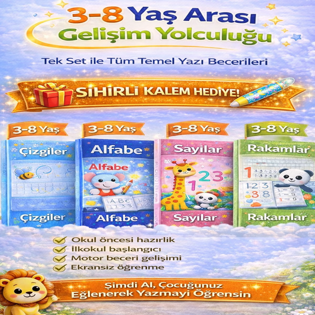 Minolio - Magic Learn Kabartmalı Sihirli Yazı Seti – 4 Kitap + Sihirli Kalem Hediyeli